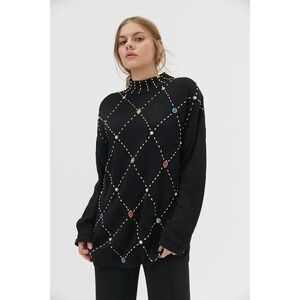 Vintage OHI Beaded Women's Sweater M Black Ramie/Cotton Urban Renewal‎ Size M